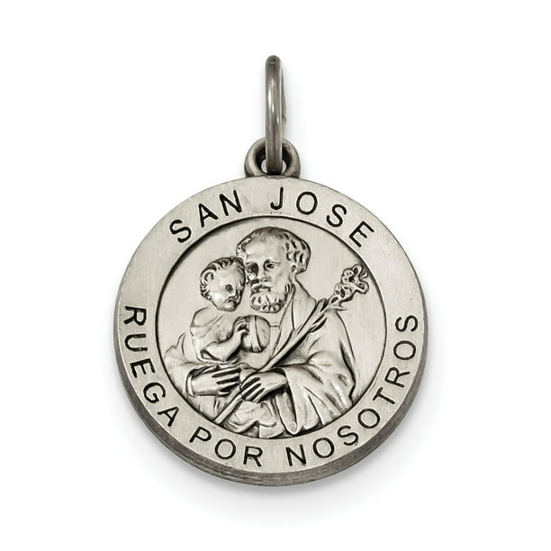 Sterling Silver Satin Antiqued Spanish St Joseph Medal Pendant 